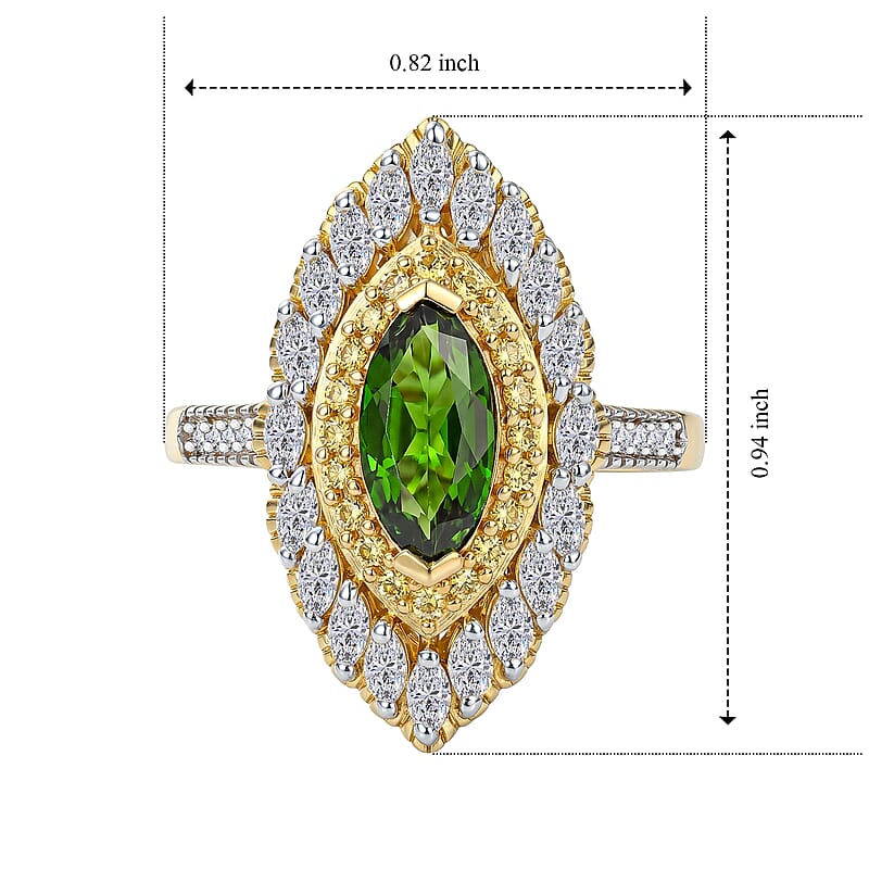 D'Joy Chrome Diopside and Multi Gemstone 1.80 ctw Regal Aura Ring in 18K Vermeil Yellow Gold Over Sterling Silver (Size 7.0)