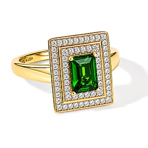 D'Joy Chrome Diopside and Moissanite 1.35 ctw Evergreen Throne Ring in 18K Vermeil Yellow Gold Over Sterling Silver (Size 10.0)