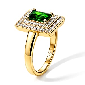 D'Joy Chrome Diopside and Moissanite 1.35 ctw Evergreen Throne Ring in 18K Vermeil Yellow Gold Over Sterling Silver (Size 10.0)