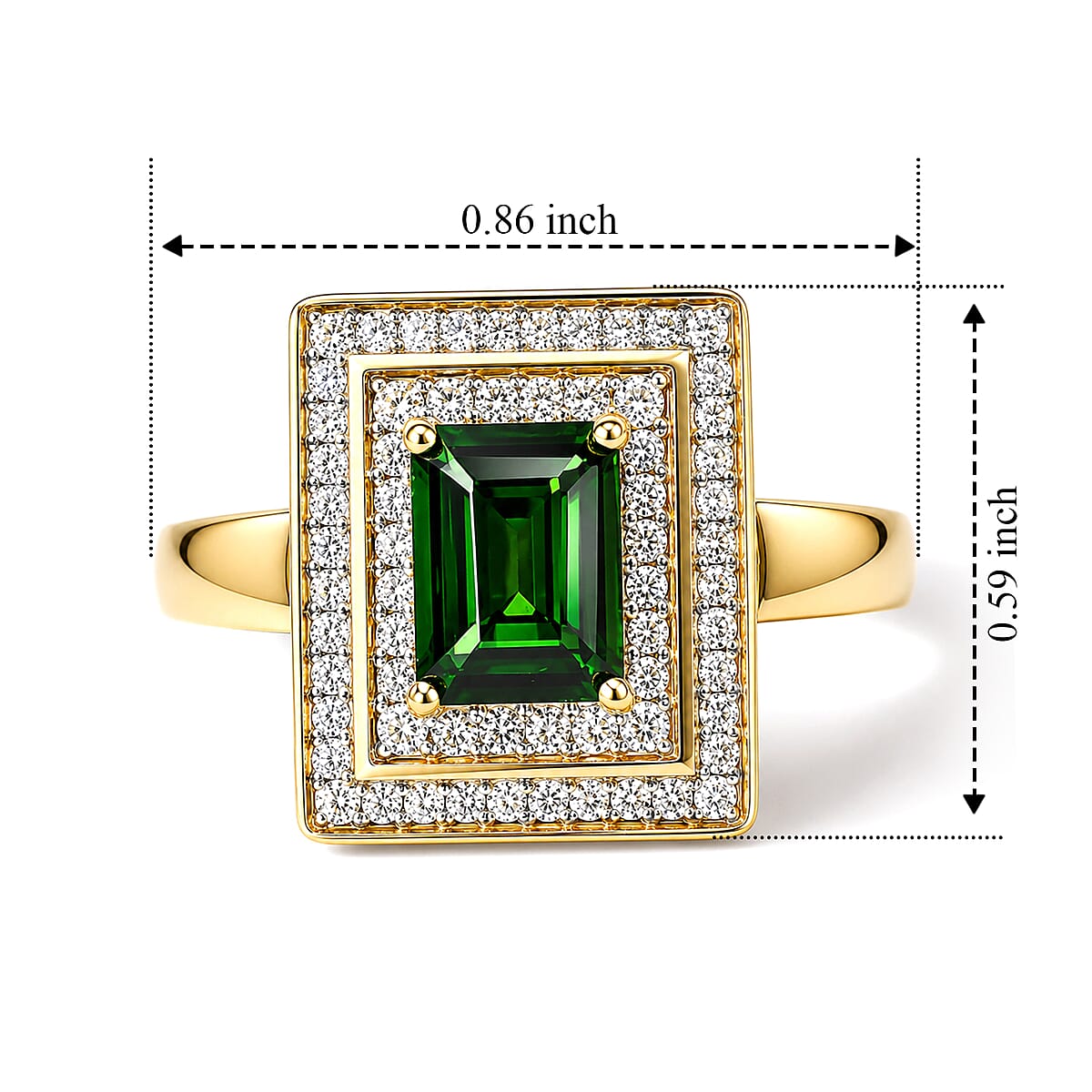 D'Joy Chrome Diopside and Moissanite 1.35 ctw Evergreen Throne Ring in 18K Vermeil Yellow Gold Over Sterling Silver (Size 10.0) image number 2