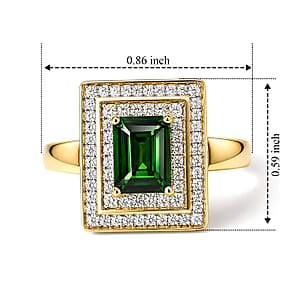 D'Joy Chrome Diopside and Moissanite 1.35 ctw Evergreen Throne Ring in 18K Vermeil Yellow Gold Over Sterling Silver (Size 10.0)