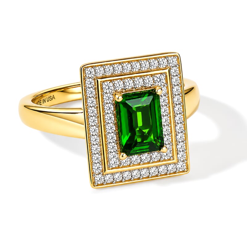 D'Joy Chrome Diopside and Moissanite 1.35 ctw Evergreen Throne Ring in 18K Vermeil Yellow Gold Over Sterling Silver (Size 5.0)
