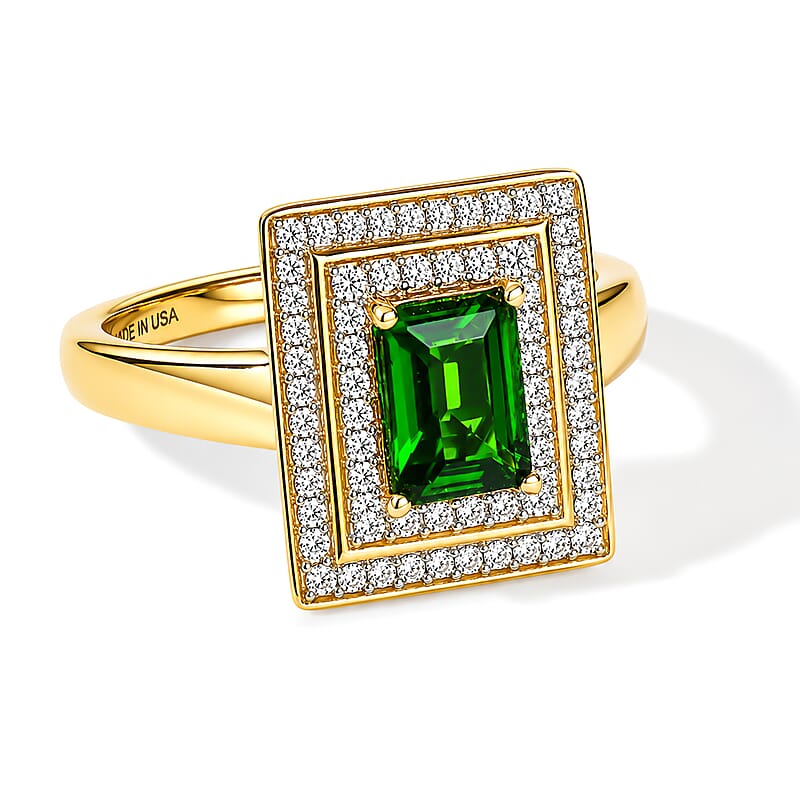 D'Joy Chrome Diopside and Moissanite 1.35 ctw Evergreen Throne Ring in 18K Vermeil Yellow Gold Over Sterling Silver (Size 5.0)