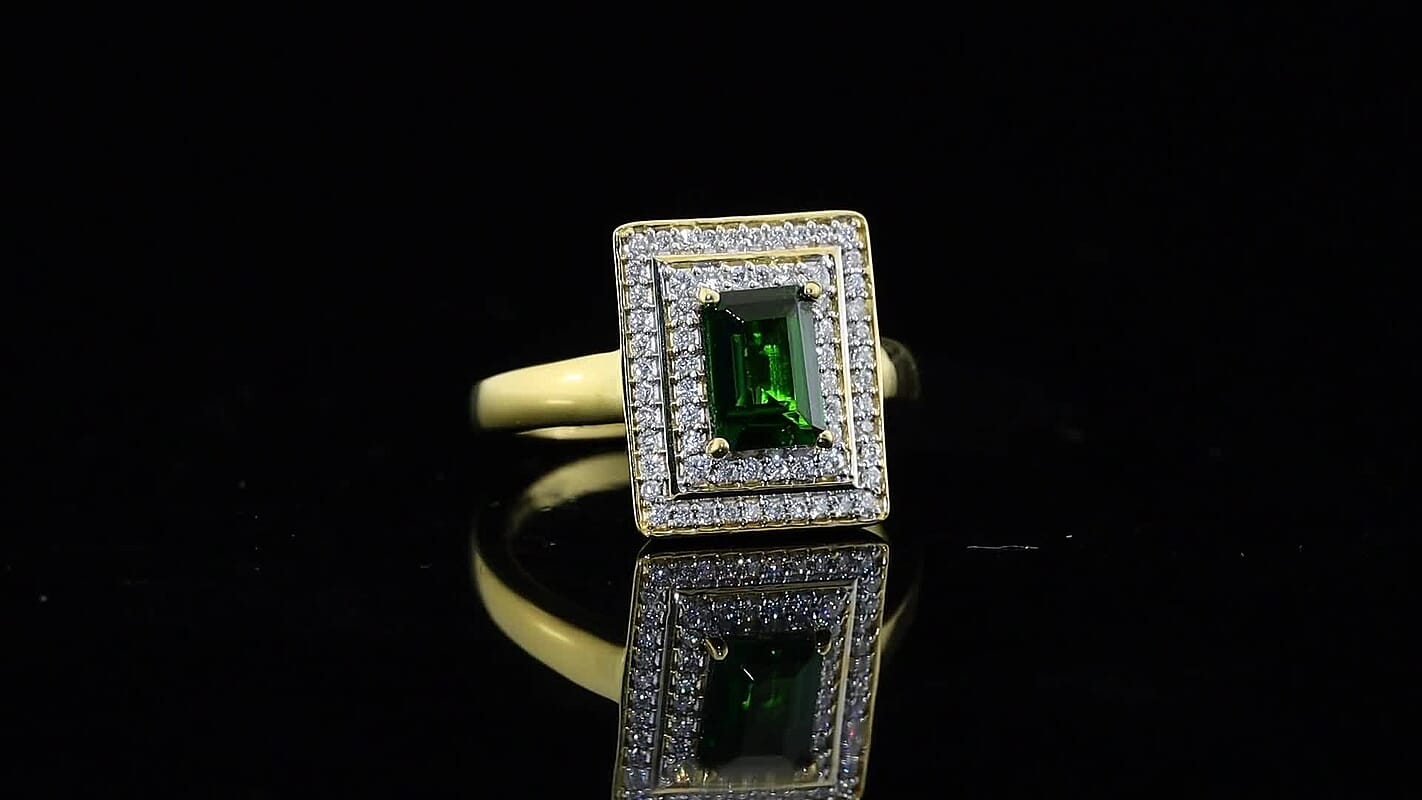 D'Joy Chrome Diopside, Moissanite Evergreen Throne Ring in 18K Vermeil YG Over Sterling Silver (Size 10.0) 1.35 ctw