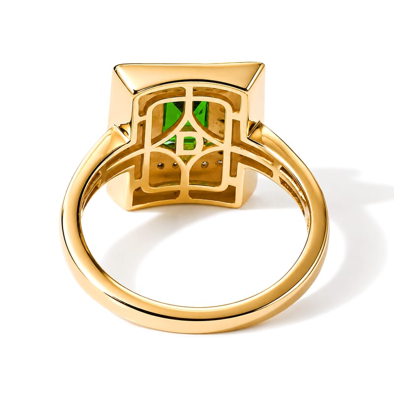 D'Joy Chrome Diopside and Moissanite 1.35 ctw Evergreen Throne Ring in 18K Vermeil Yellow Gold Over Sterling Silver (Size 5.0)