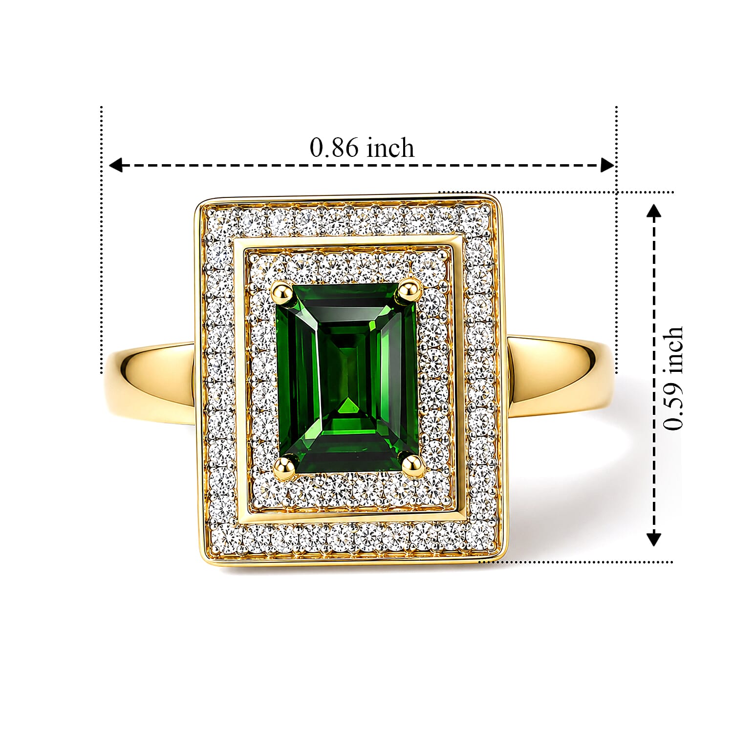 D'Joy Chrome Diopside and Moissanite 1.35 ctw Evergreen Throne Ring in 18K Vermeil Yellow Gold Over Sterling Silver (Size 5.0)