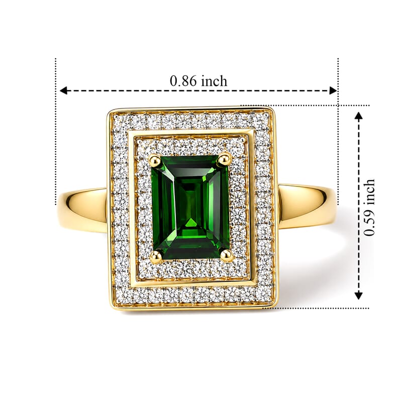 D'Joy Chrome Diopside and Moissanite 1.35 ctw Evergreen Throne Ring in 18K Vermeil Yellow Gold Over Sterling Silver (Size 5.0)