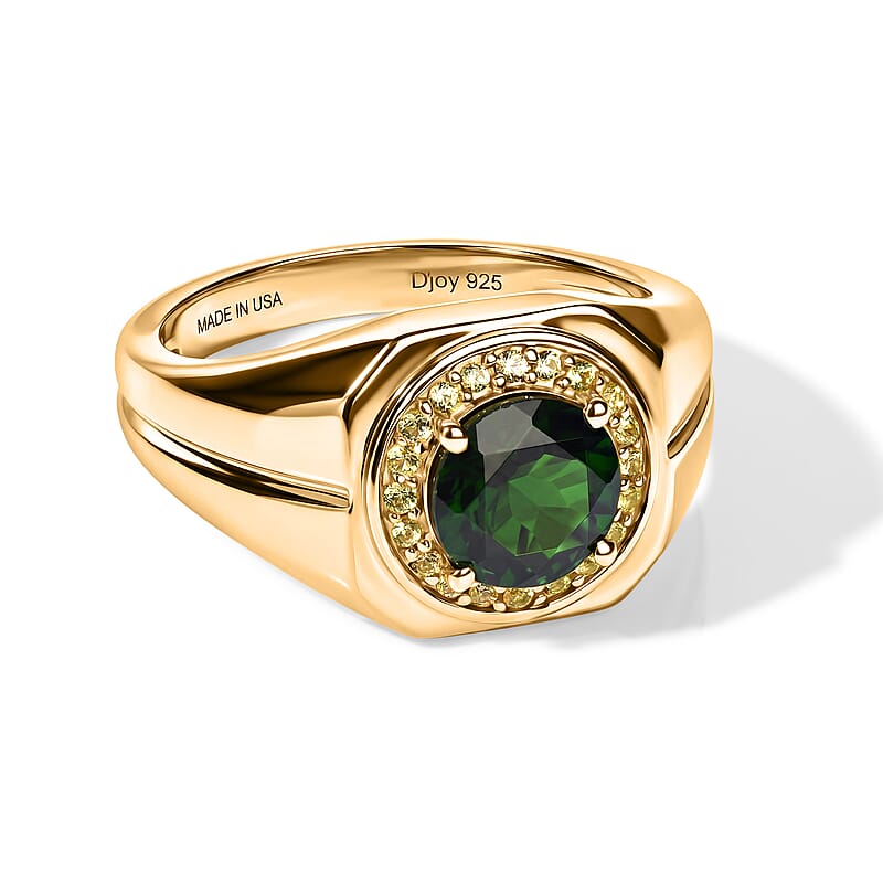 D'Joy Chrome Diopside and Yellow Sapphire 2.30 ctw Men's Ring in 18K Vermeil Yellow Gold Over Sterling Silver (Size 10.0)