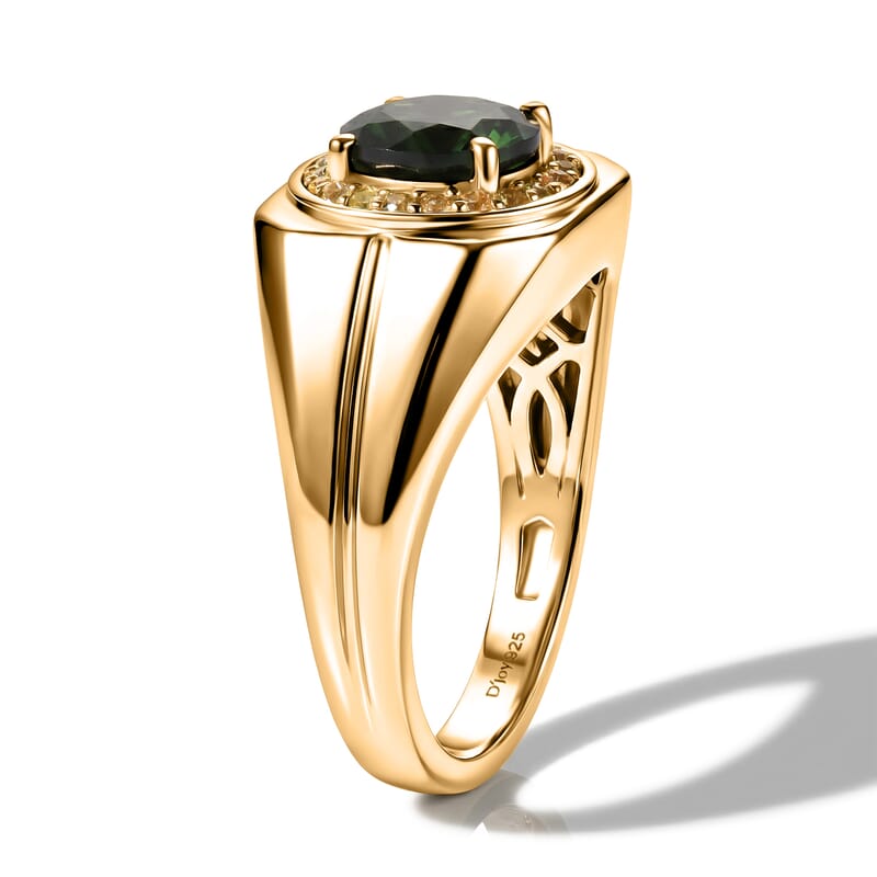 D'Joy Chrome Diopside and Yellow Sapphire 2.30 ctw Men's Ring in 18K Vermeil Yellow Gold Over Sterling Silver (Size 10.0)
