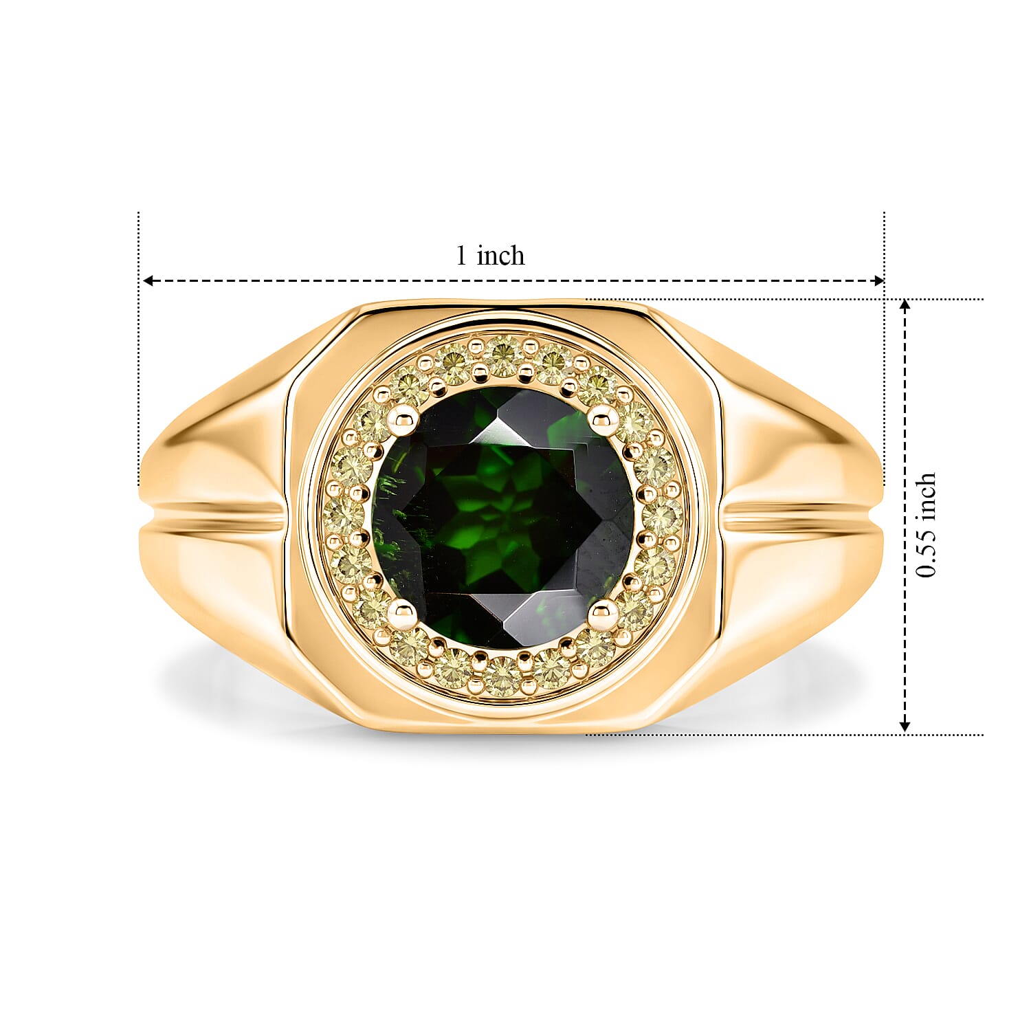 D'Joy Chrome Diopside and Yellow Sapphire 2.30 ctw Men's Ring in 18K Vermeil Yellow Gold Over Sterling Silver (Size 10.0)