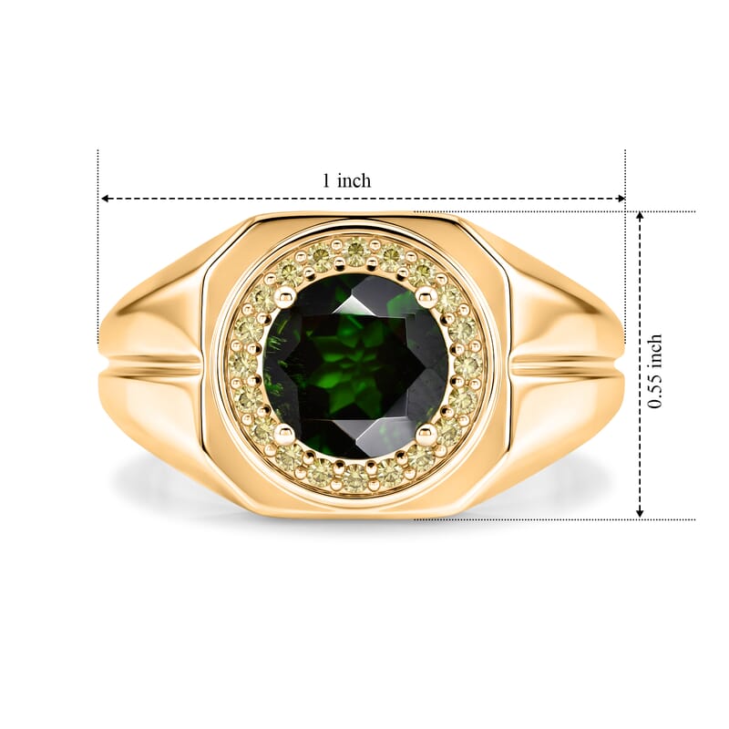 D'Joy Chrome Diopside and Yellow Sapphire 2.30 ctw Men's Ring in 18K Vermeil Yellow Gold Over Sterling Silver (Size 10.0)