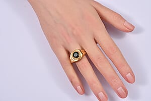 D'Joy Chrome Diopside and Yellow Sapphire 2.30 ctw Men's Ring in 18K Vermeil Yellow Gold Over Sterling Silver (Size 12.0)