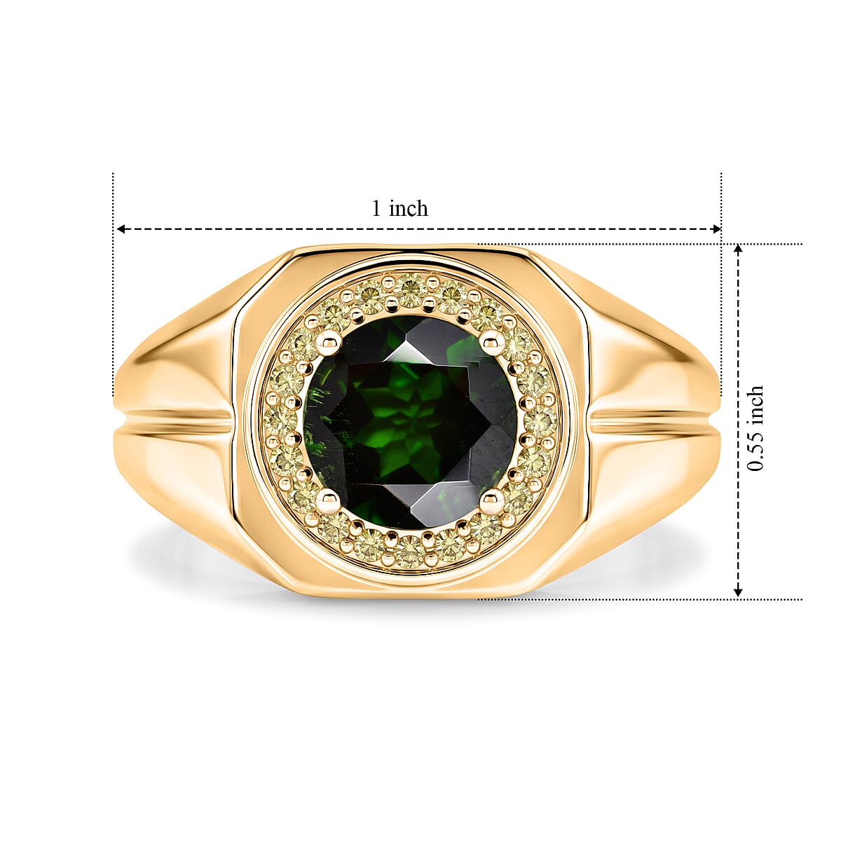 D'Joy Chrome Diopside and Yellow Sapphire 2.30 ctw Men's Ring in 18K Vermeil Yellow Gold Over Sterling Silver (Size 12.0) image number 4