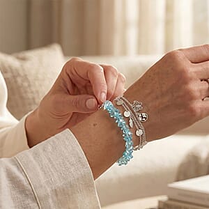 Aquamarine 40.35 ctw Beaded Chips Bracelet in Sterling Silver (7.-8.5In)