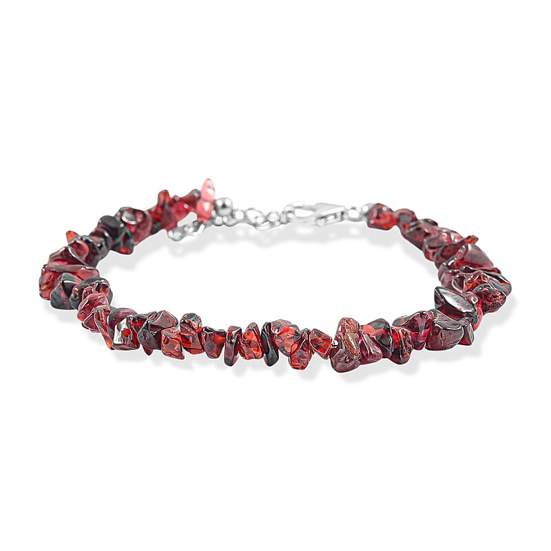 Red Garnet 60.90 ctw Beaded Chips Bracelet in Sterling Silver (7-8In)
