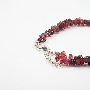 Red Garnet 60.90 ctw Beaded Chips Bracelet in Sterling Silver (7-8In)