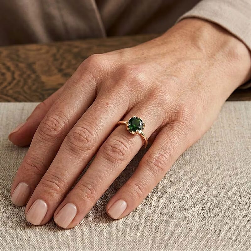 D'Joy Chrome Diopside 1.50 ctw Crown Solitaire Ring in 18K Vermeil Yellow Gold Over Sterling Silver (Size 5.0)