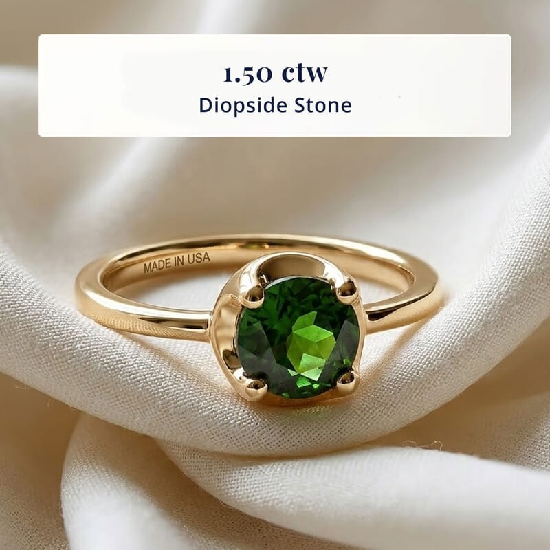 D'Joy Chrome Diopside 1.50 ctw Crown Solitaire Ring in 18K Vermeil Yellow Gold Over Sterling Silver (Size 5.0)