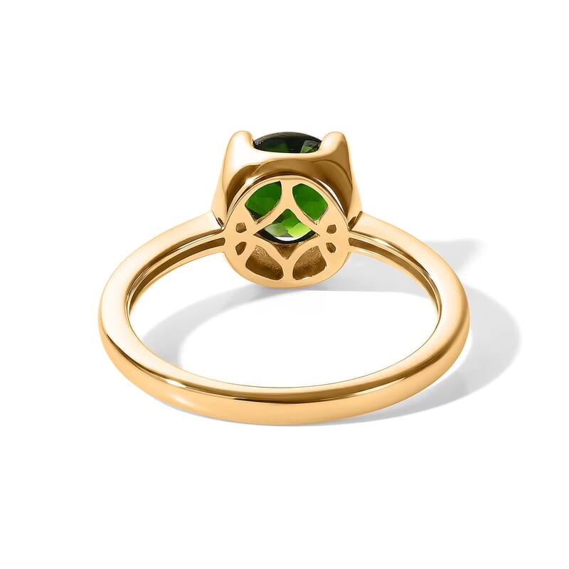 D'Joy Chrome Diopside 1.50 ctw Crown Solitaire Ring in 18K Vermeil Yellow Gold Over Sterling Silver (Size 5.0)