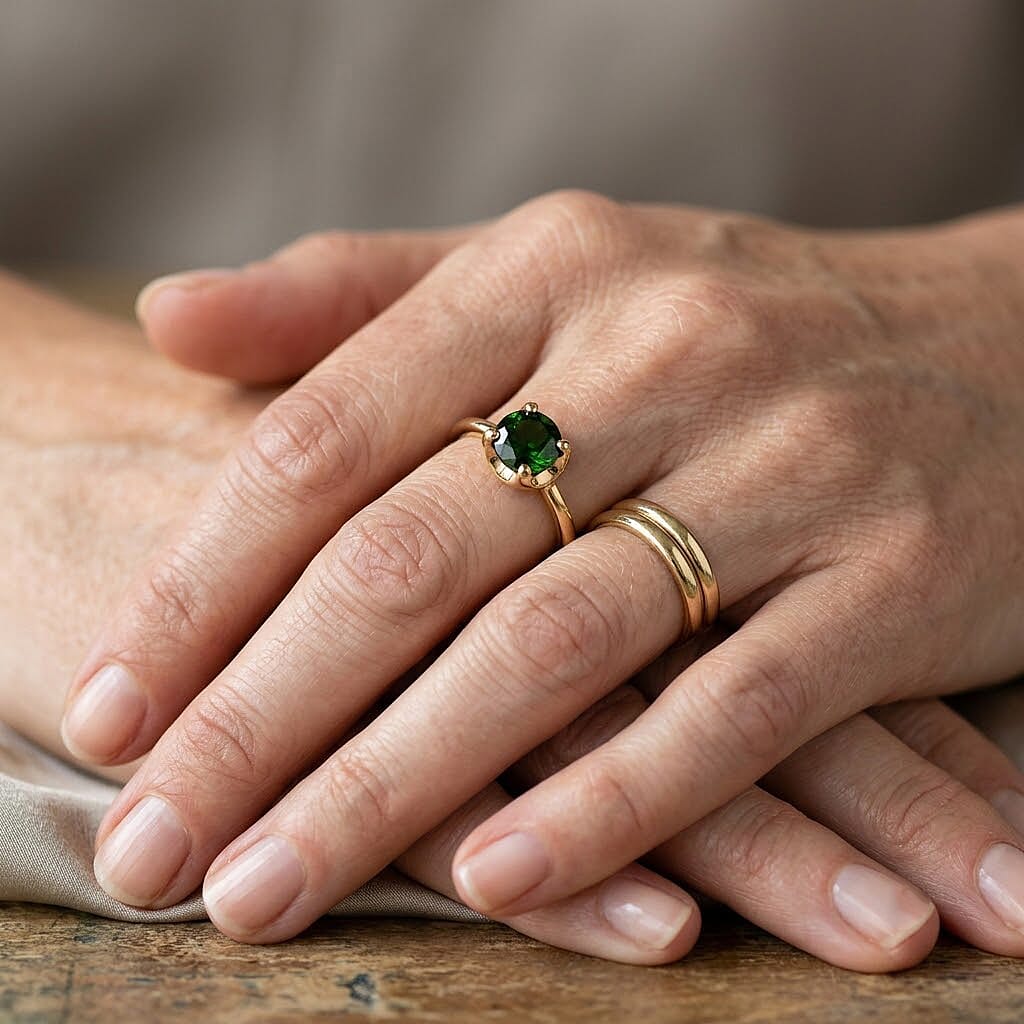 D'Joy Chrome Diopside 1.50 ctw Crown Solitaire Ring in 18K Vermeil Yellow Gold Over Sterling Silver (Size 6.0)