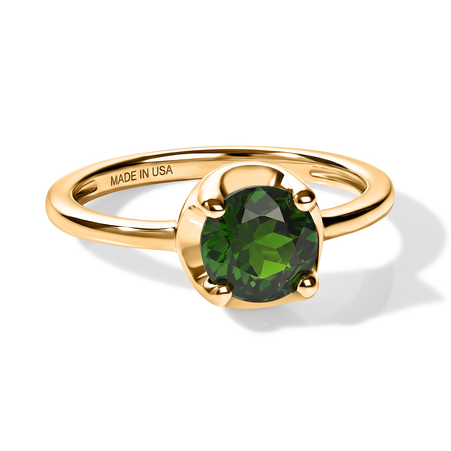 D'Joy Chrome Diopside 1.50 ctw Crown Solitaire Ring in 18K Vermeil Yellow Gold Over Sterling Silver (Size 7.0)