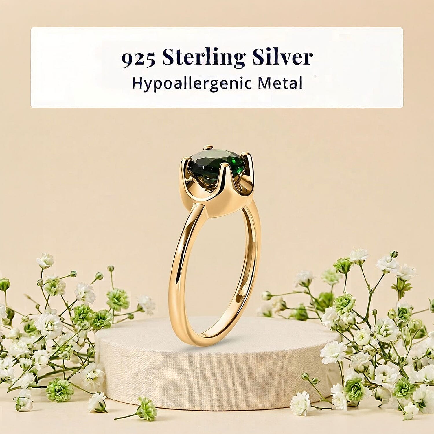 D'Joy Chrome Diopside 1.50 ctw Crown Solitaire Ring in 18K Vermeil Yellow Gold Over Sterling Silver (Size 7.0)