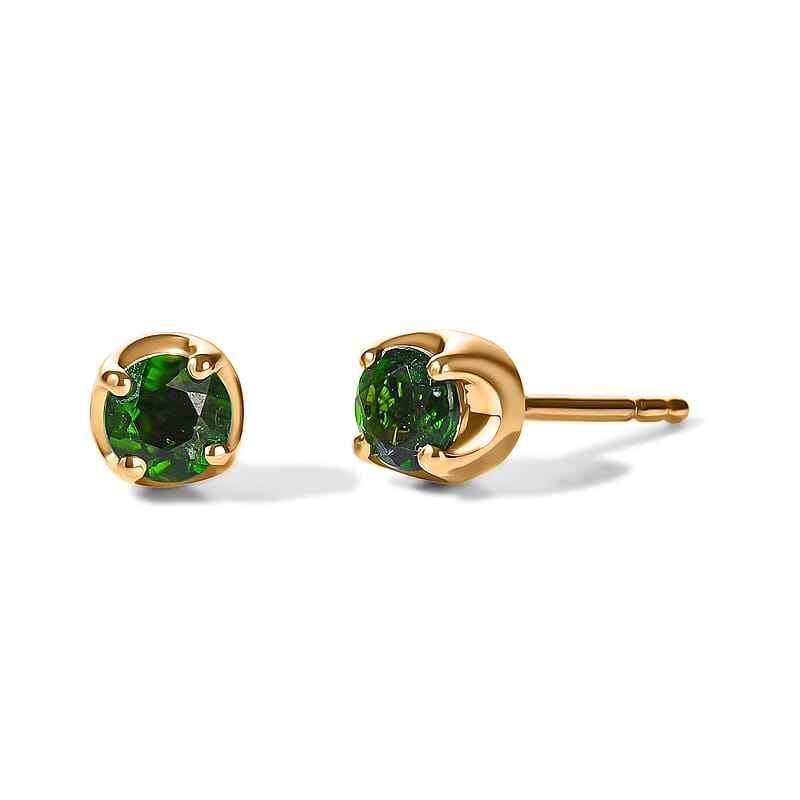 D'Joy Chrome Diopside 0.60 ctw Crown Solitaire Stud Earrings in 18K Vermeil Yellow Gold Over Sterling Silver
