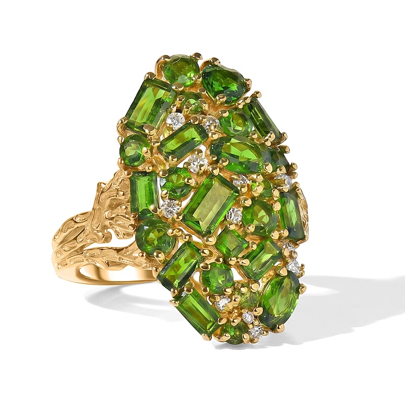 D'Joy Chrome Diopside and Moissanite 3.65 ctw Regal Garden Ring in 18K Vermeil Yellow Gold Over Sterling Silver (Size 6.0)