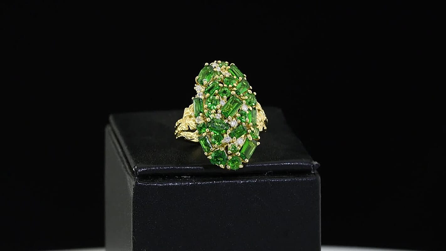 D'Joy Chrome Diopside, Moissanite Regal Garden Ring in 18K Vermeil YG Over Sterling Silver (Size 10.0) 3.65 ctw