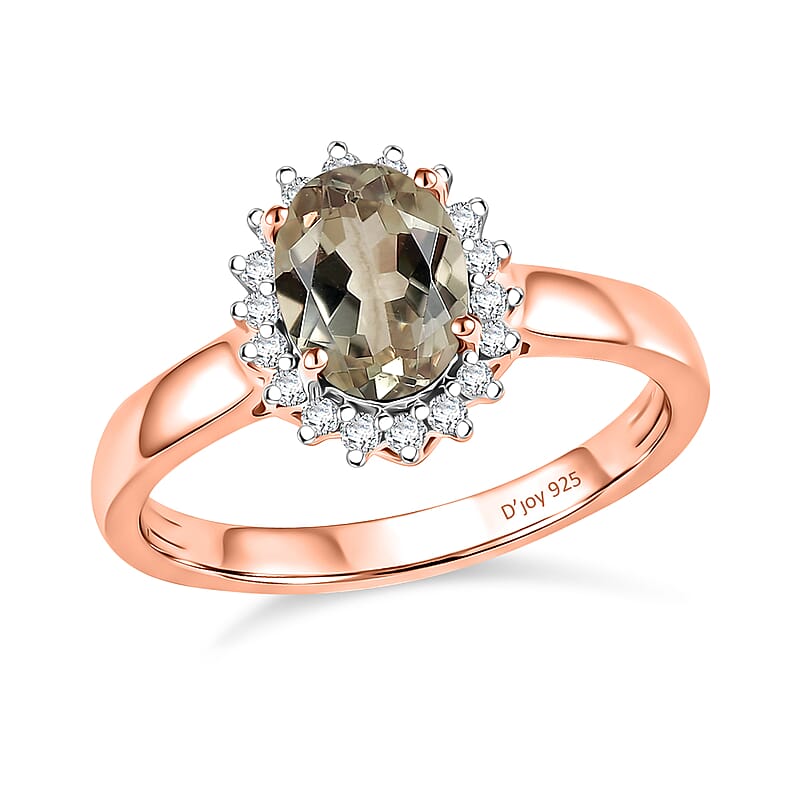 D'Joy AAAA Turkizite and Diamond 1.49 ctw Ring in 18K Vermeil Rose Gold Over Sterling Silver (Size 4.0)