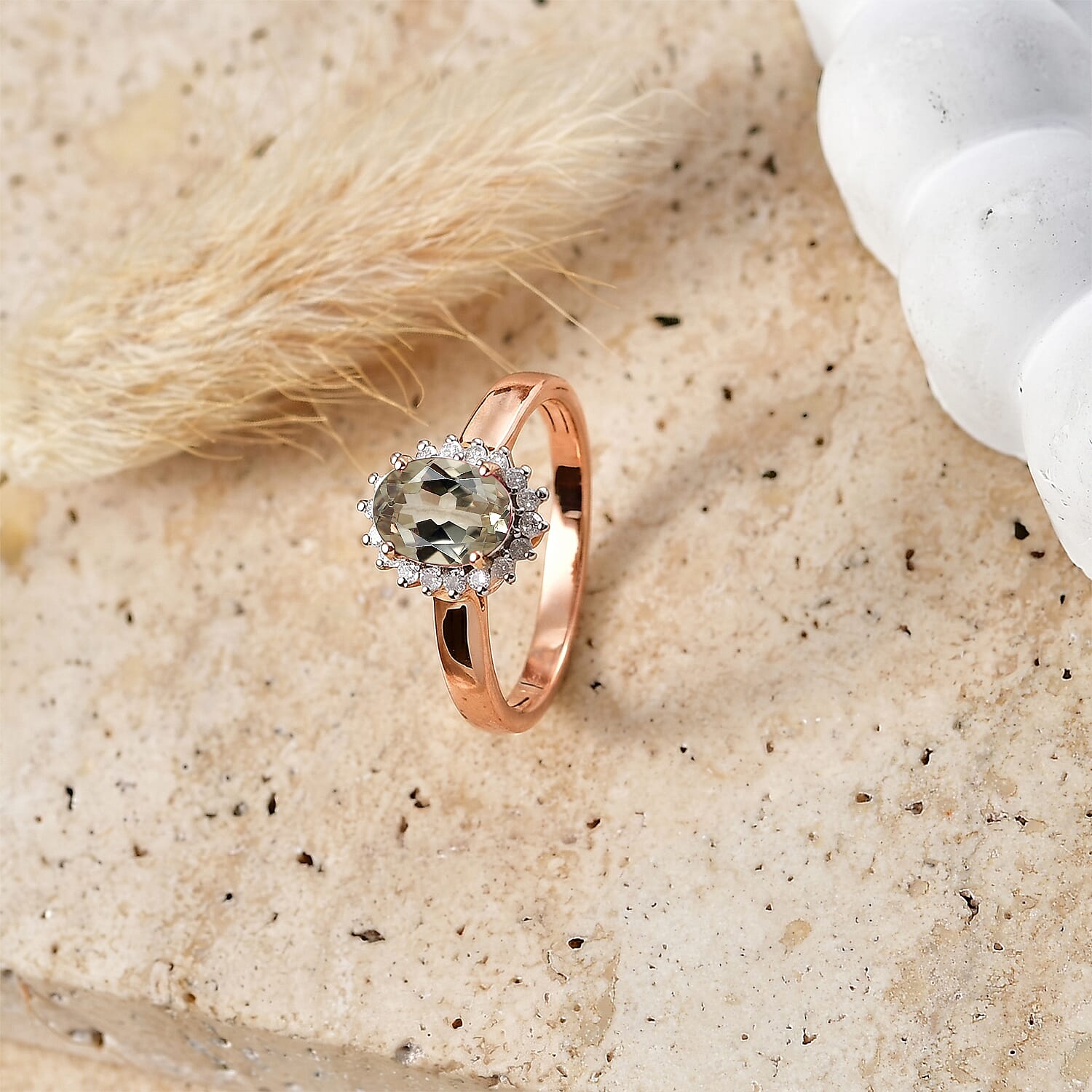 D'Joy AAAA Turkizite and Diamond 1.49 ctw Ring in 18K Vermeil Rose Gold Over Sterling Silver (Size 4.0)