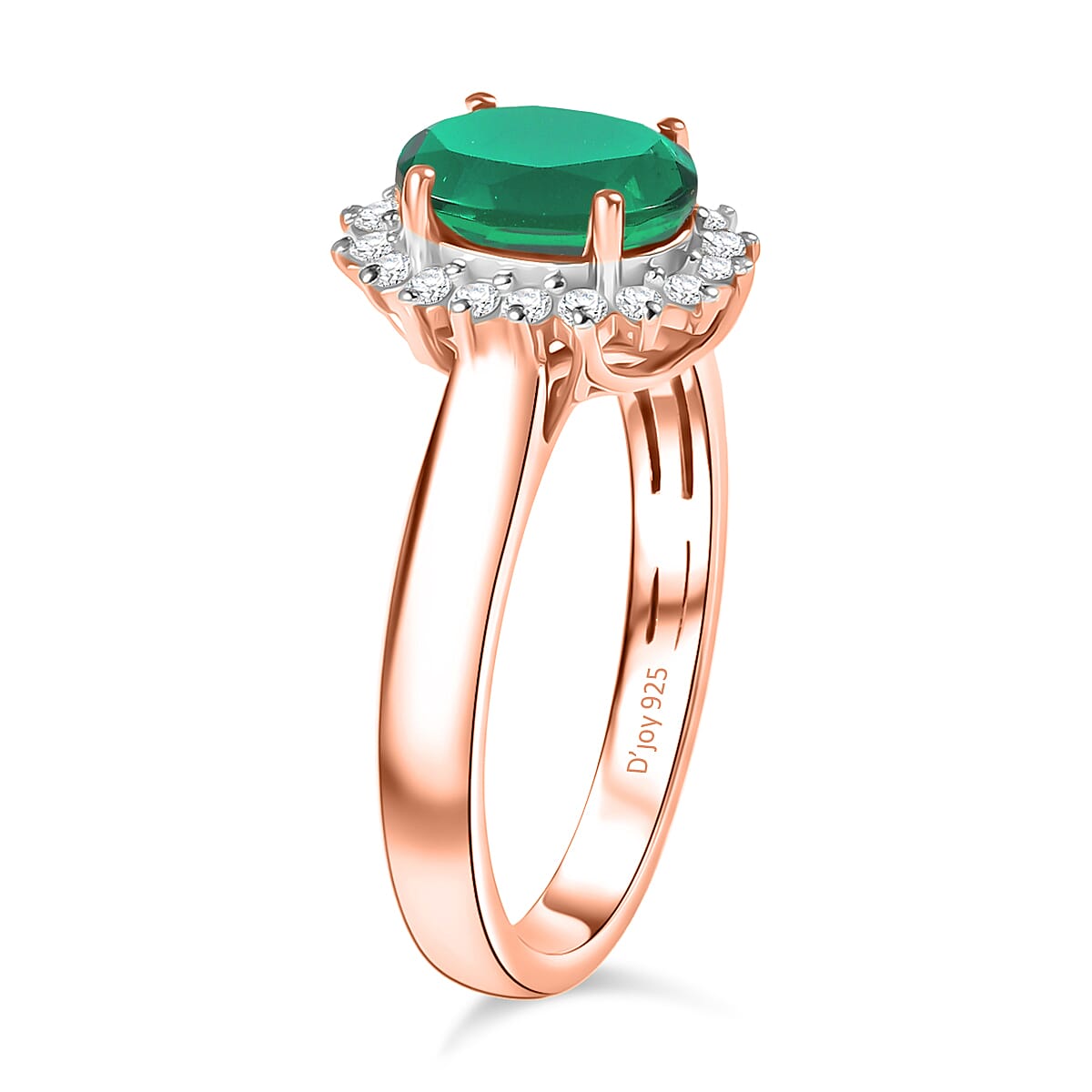 D'Joy Premium Kagem Zambian Emerald and Diamond 1.38 ctw Ring in 18K Vermeil Rose Gold Over Sterling Silver (Size 4.0)