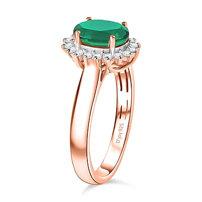D'Joy Premium Kagem Zambian Emerald and Diamond 1.38 ctw Ring in 18K Vermeil Rose Gold Over Sterling Silver (Size 4.0)