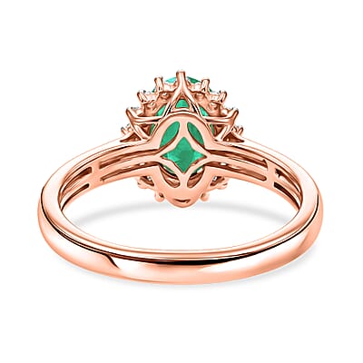 D'Joy Premium Kagem Zambian Emerald and Diamond 1.38 ctw Ring in 18K Vermeil Rose Gold Over Sterling Silver (Size 4.0)