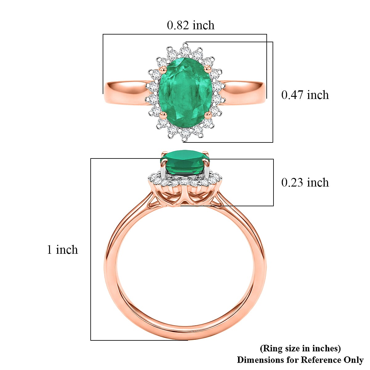 D'Joy Premium Kagem Zambian Emerald and Diamond 1.38 ctw Ring in 18K Vermeil Rose Gold Over Sterling Silver (Size 4.0)