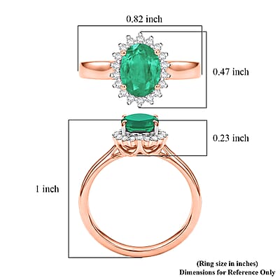 D'Joy Premium Kagem Zambian Emerald and Diamond 1.38 ctw Ring in 18K Vermeil Rose Gold Over Sterling Silver (Size 4.0)