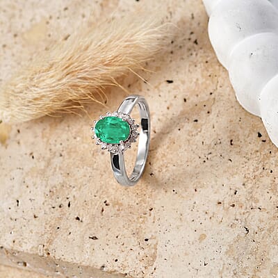 Luxoro Premium Kagem Zambian Emerald and Diamond I2 1.38 ctw Ring in 10K White Gold (Size 4)