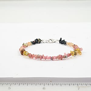Multi -Tourmaline 24.00 ctw Beaded Chips Bracelet in Sterling Silver (7-8.5In)