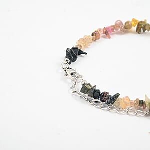 Multi -Tourmaline 24.00 ctw Beaded Chips Bracelet in Sterling Silver (7-8.5In)