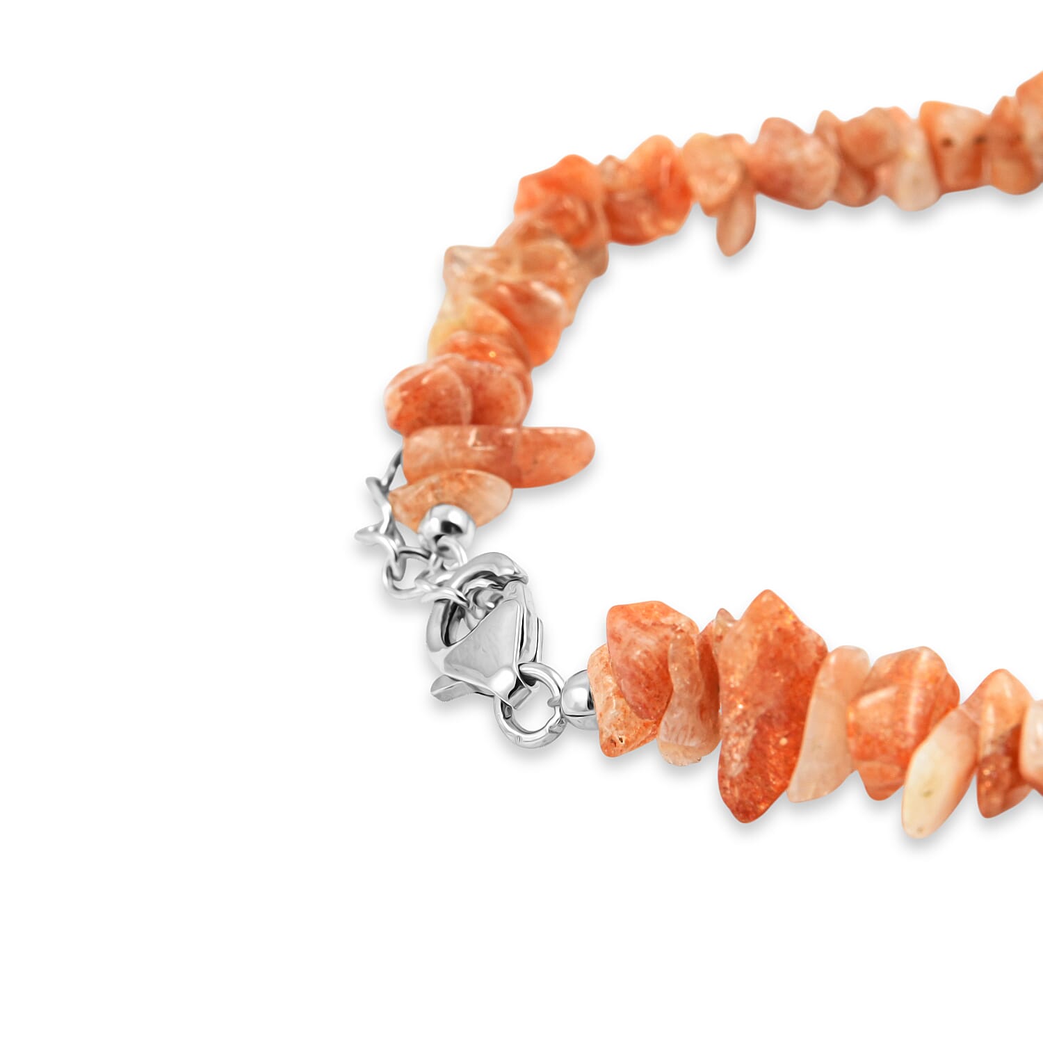 Sunstone 52.35 ctw Beaded Chips Bracelet in Sterling Silver (7-8In)