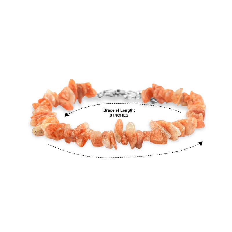 Sunstone 52.35 ctw Beaded Chips Bracelet in Sterling Silver (7-8In)