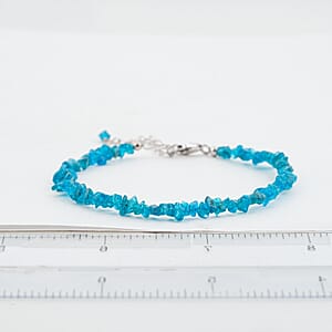 Neon Apatite 25.75 ctw Beaded Chips Bracelet in Sterling Silver (7-8.5In)