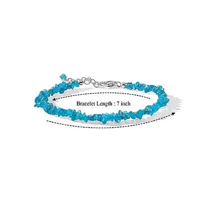 Neon Apatite 25.75 ctw Beaded Chips Bracelet in Sterling Silver (7-8.5In)
