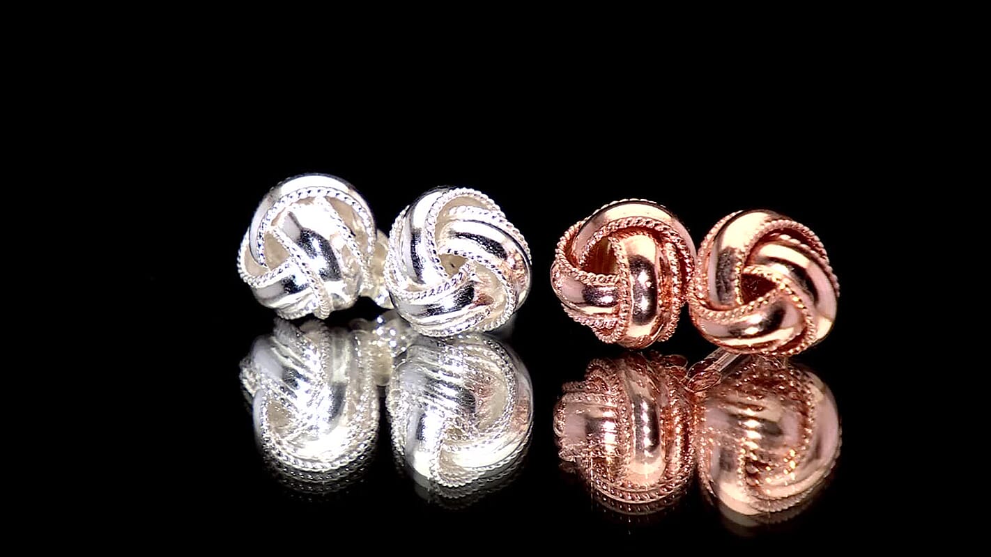 14K RG Over Sterling Silver Knot Stud Earrings (2.47 g)