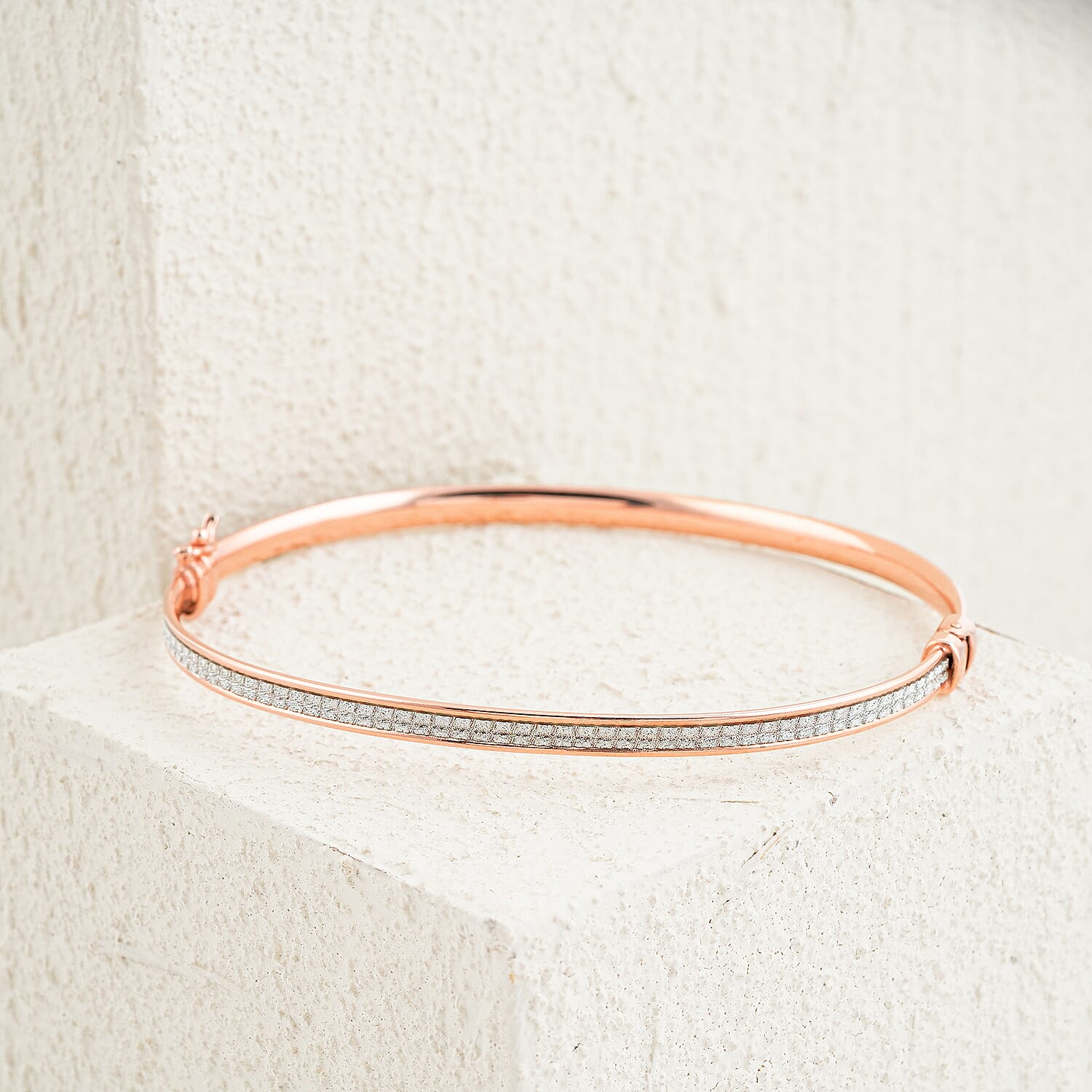 Stardust Bangle Bracelet in 14K Rose Gold Over Sterling Silver (7.50 In) 5.03 Grams