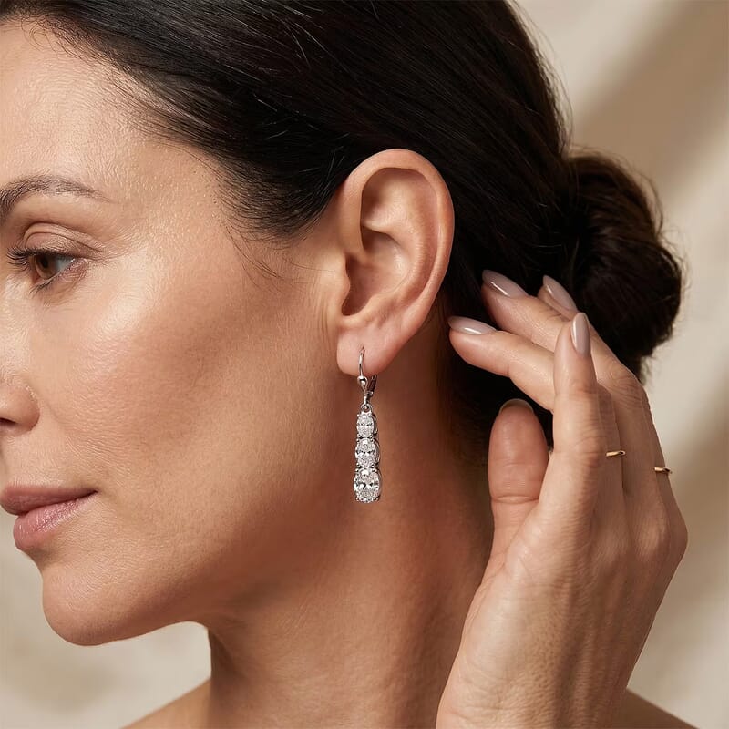 D'Joy Moissanite 5.20 ctw Rhythm of Time Earrings in Rhodium Over Sterling Silver