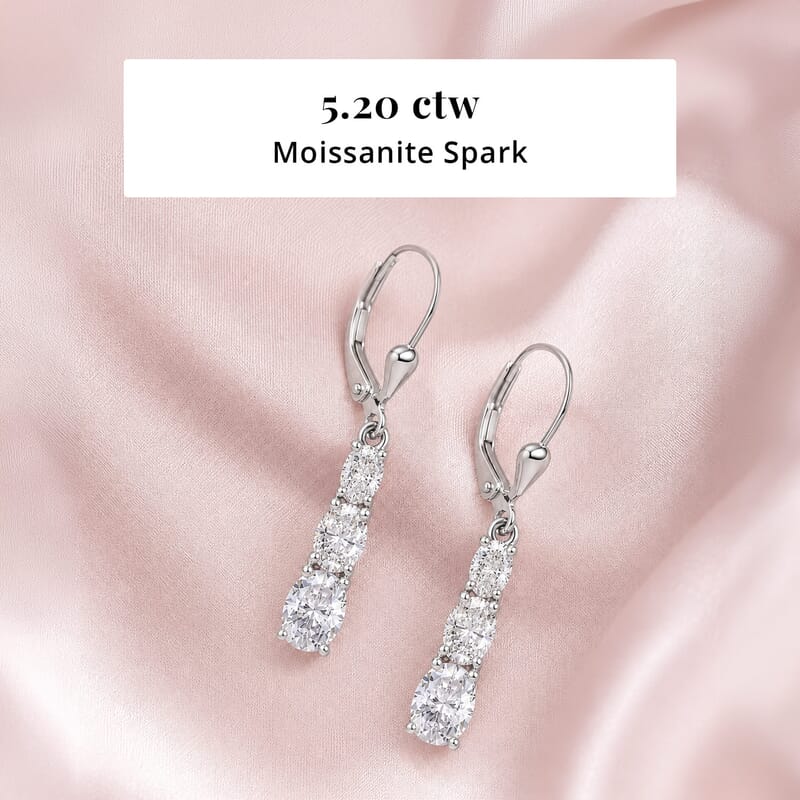 D'Joy Moissanite 5.20 ctw Rhythm of Time Earrings in Rhodium Over Sterling Silver