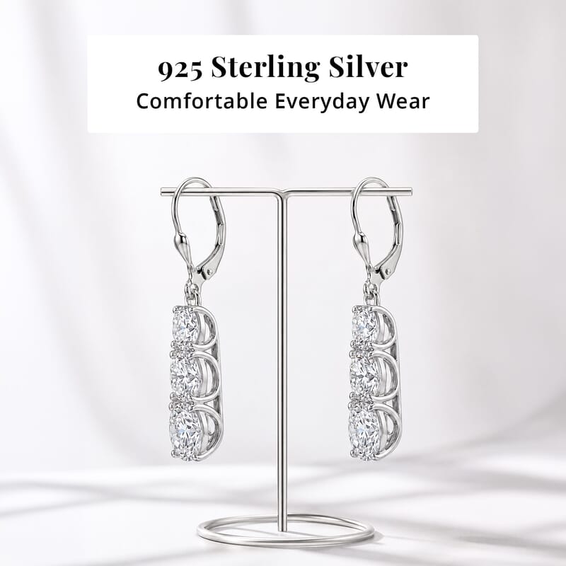 D'Joy Moissanite 5.20 ctw Rhythm of Time Earrings in Rhodium Over Sterling Silver