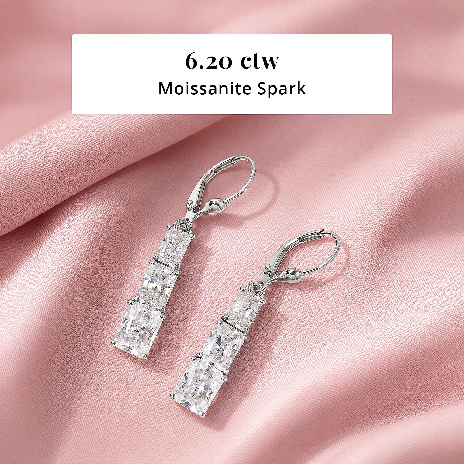 D'Joy Moissanite 6.20 ctw Rhythm of Time Earrings in Rhodium Over Sterling Silver