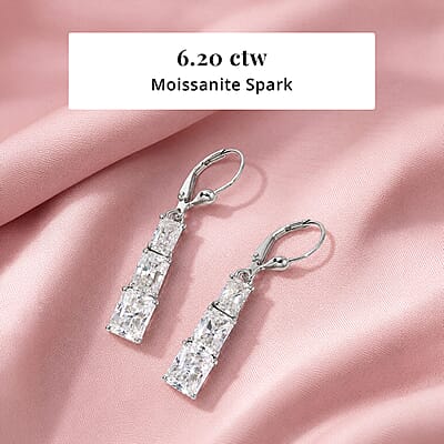 D'Joy Moissanite 6.20 ctw Rhythm of Time Earrings in Rhodium Over Sterling Silver